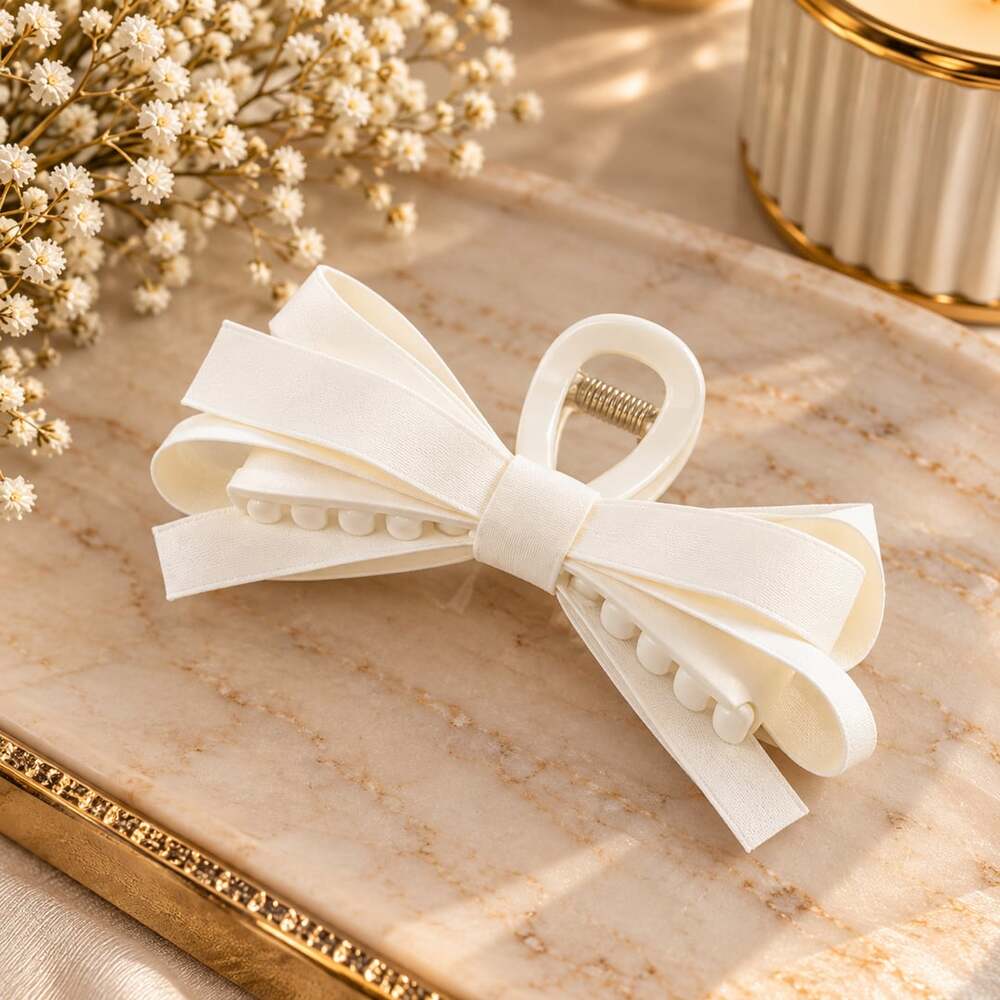 Coquette Bow Claw Clip Ivory Ribboncore Feminine Hair Accessory